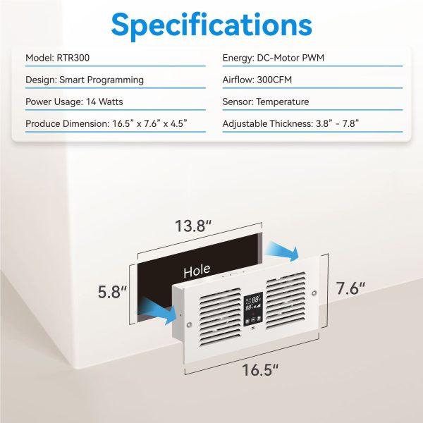 Room to Room Air Transfer Fan | 300 CFM | with Remote Sensor | Build in Temperature Control | Dual Fan | Opposite-Direction
