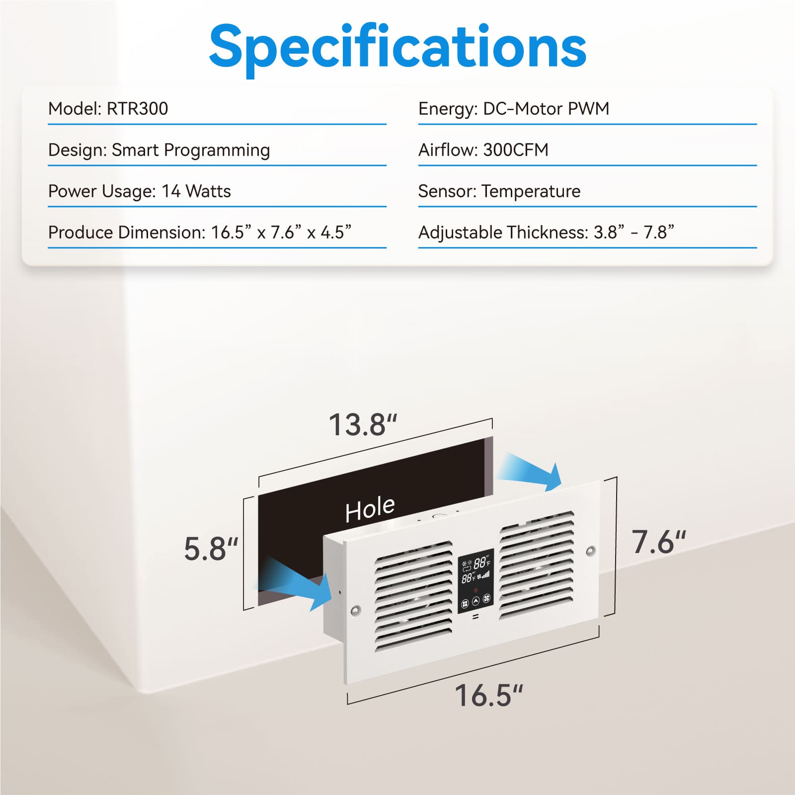 Room to Room Air Transfer Fan | 300 CFM | with Remote Sensor | Build in Temperature Control | Dual Fan | Opposite-Direction