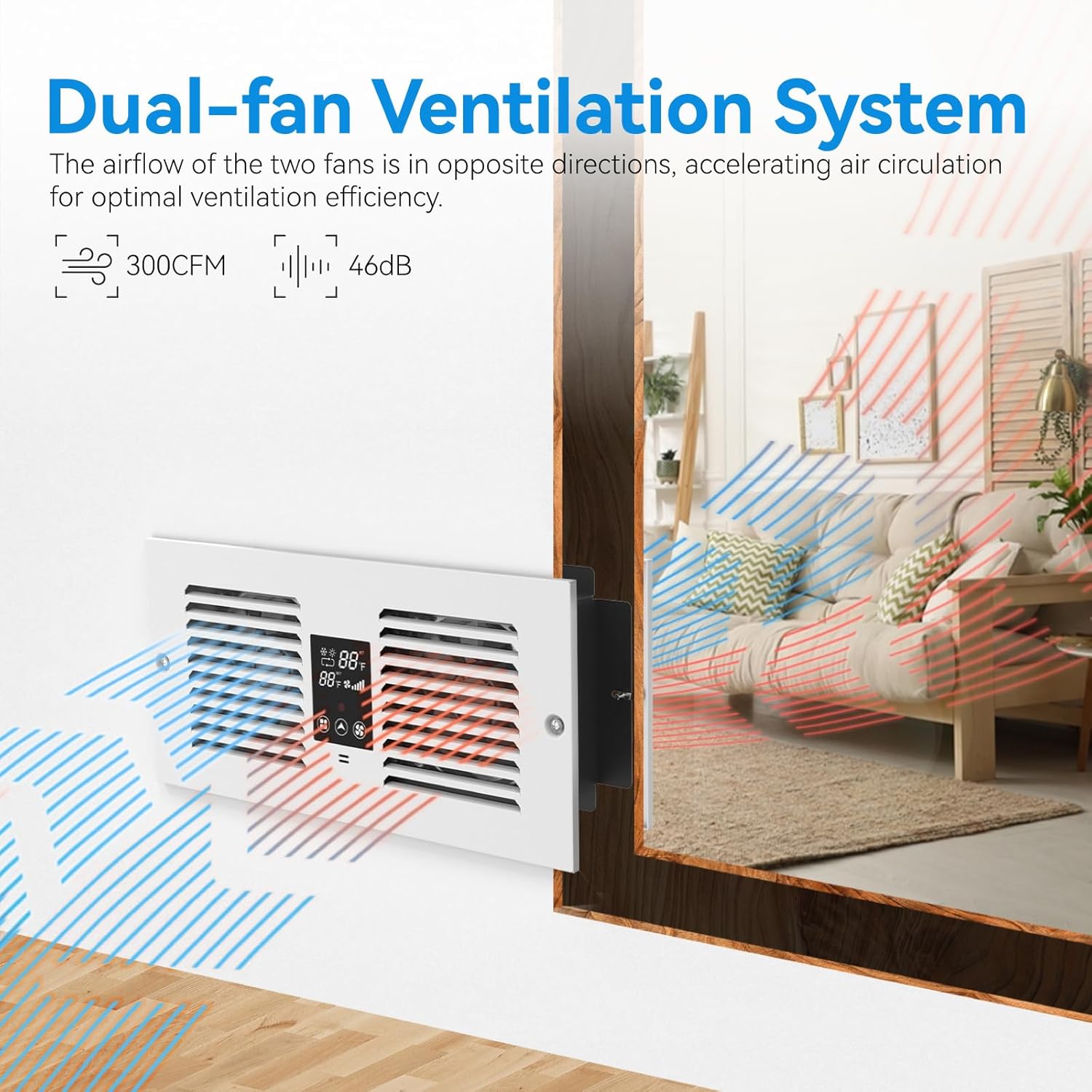 Room to Room Air Transfer Fan | 300 CFM | with Remote Sensor | Build in Temperature Control | Dual Fan | Opposite-Direction